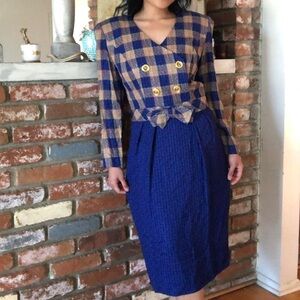 David Warren Vintage Plaid Bow Dress 10